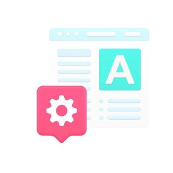 3d Realistic Icon Of Web Page With Language Symbol And Pink Settings Gear For Website Localization vector