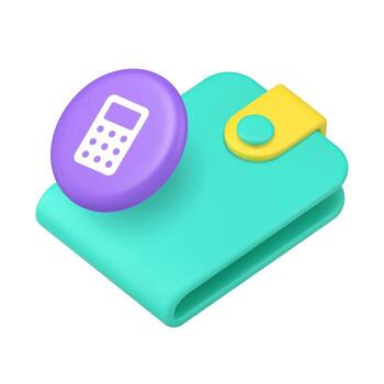 3d Realistic Icon Wallet And Calculator For Financial Management And Budget Planning Interface vector