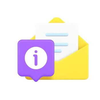 3d Realistic Icon Of Yellow Open Envelope With Letter And Purple Information Symbol For Email Notification vector