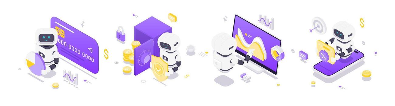 Robot illustrations for financial services vector