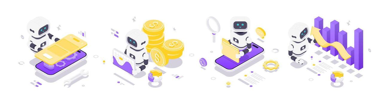 robots managing finance and analytics vector