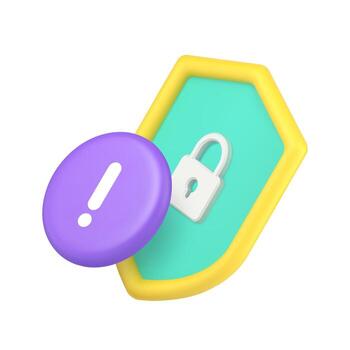 3d realista icono proteger con bloquear y exclamación marca para seguridad alerta interfaz vector