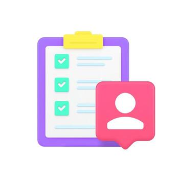 3d Realistic Icon Of Purple Checklist With Green Boxes And Pink User Avatar For Task Management vector