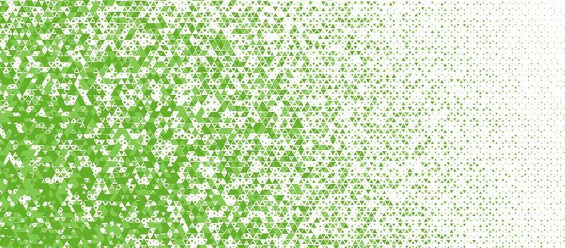 Green triangle mosaic, halftone fade left right, fresh eco vibe. Triangular tessellation, sustainability theme. Use background, banner, website, UI, print. Flat geometric style. illustration vector