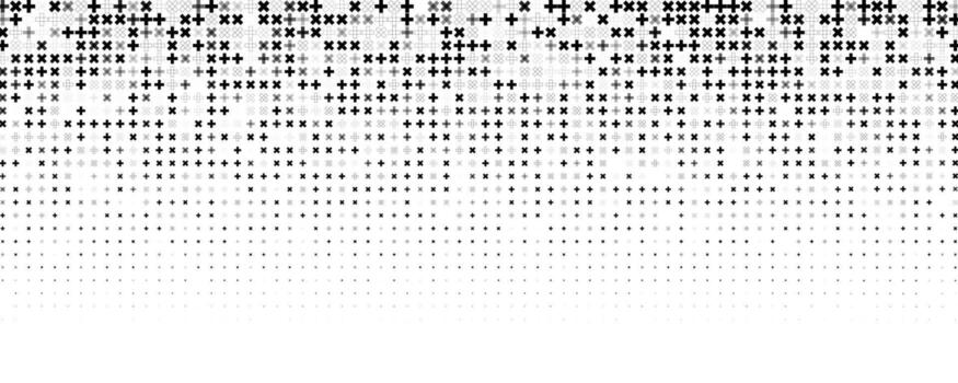 Black cross halftone gradient forming abstract geometric fade. Minimal modern texture, monochrome pattern, dynamic digital transition for posters, covers, web. illustration. vector