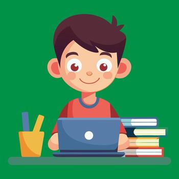 ordenador portátil computadora clipart-niño trabajos en colegio asignaciones utilizando ordenador portátil vector