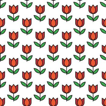 Simple Outlined Tulip Floral Flower Repeating Decorative Pattern Background vector