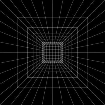 White square room wireframe in perspective on black background. Hallway, studio, portal or box grid structure. Engineering, architecting or technical isometric scheme vector