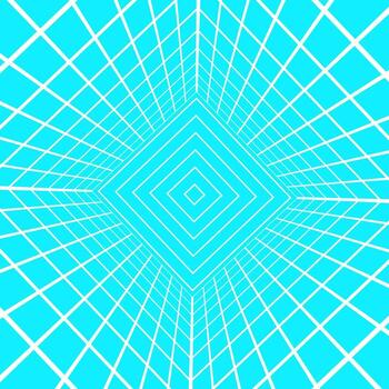 Square room white wireframe in perspective on blue background. Hallway, studio, portal or box grid structure. Engineering, architecting or technical isometric scheme vector