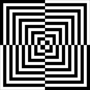 Optical illusion with black and white squares. Quadrangle shapes pattern with hypnosis delusion effect. Dynamic texture. graphic illustration vector