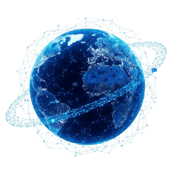 un' digitale rappresentazione di terra circondato di un' Rete, isolato su trasparente sfondo, simboleggiante globale connettività e tecnologico avanzamento png