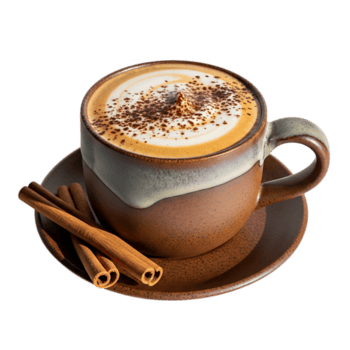 ein Tasse von Cappuccino mit Zimt Stöcke, präsentieren ein warm und einladend Kaffee Getränk isoliert auf transparent Hintergrund zum ein gemütlich Erfahrung png