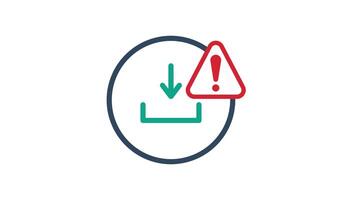 fel ikon animation. misslyckades fil överföra, förbindelse problem och Försök igen varna symbol. transparent bakgrund video