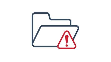 mapp ikon animation. fil tillgång misslyckades, saknas data, lagring problem och varning varna. transparent bakgrund video