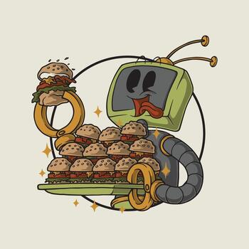 Fun robot chef with a burger vector