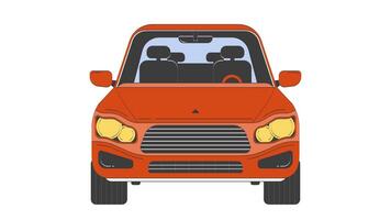 Driving red crossover SUV car front view 2D object doodle animation. Automobile riding. Auto vehicle on the move animated flat element isolated on white background. Cartoon 4K drawing video