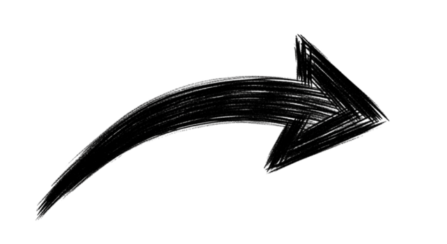 Bold black arrow pointing right with curved tail hand drawn style png