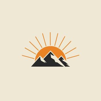 Logo design of a range of mountains with the sun shining in the background vector