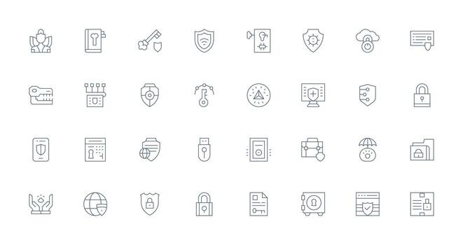 cifrado conjunto con 32 Delgado línea íconos ligero icono serie vector