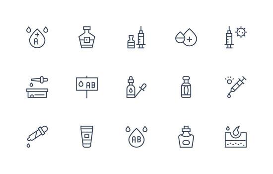 Serum Icon Set with 15 Regular Line Graphics Neat Icon Set vector