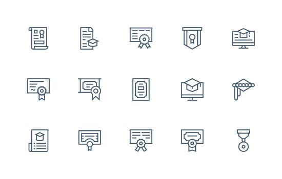 Diploma Design Icons featuring 15 in Regular Line Style Web Icon Collection vector