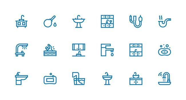 Sink Set with 18 Strong Stroke Line Icons Simplified Icon Pack for Visual Tools vector