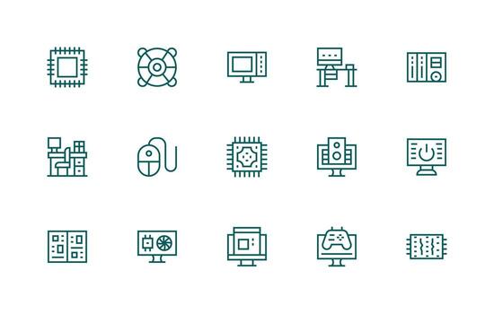 Pc including 15 Regular Line Illustrations Balanced Icon Set for Functional Design vector