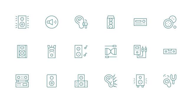 amplificador icono conjunto con 18 mínimo línea gráficos detallado icono colección para diseño sistemas vector