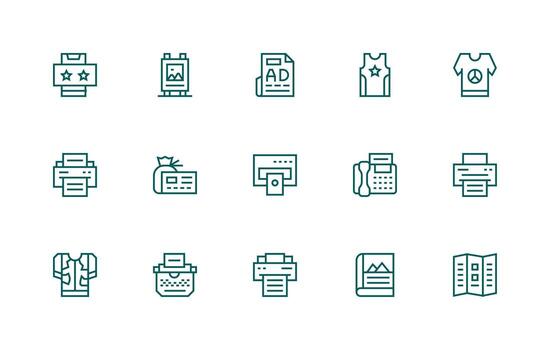 Print including 15 Regular Line Illustrations Quick Access Icons for UI Development vector