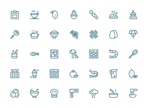 Regular Clean Line Icons from Recipe Set with 35 Vectors All Device Compatible Icon Set