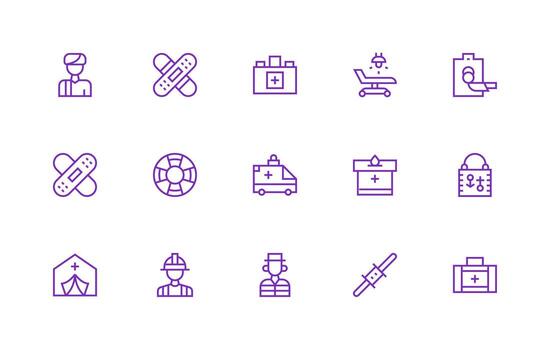 primero respondedor incluso 15 regular línea ilustraciones ui icono conjunto vector