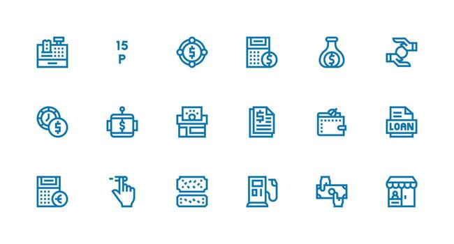 fuerte carrera línea íconos desde pago conjunto con 18 vectores claro y conciso icono conjunto colección