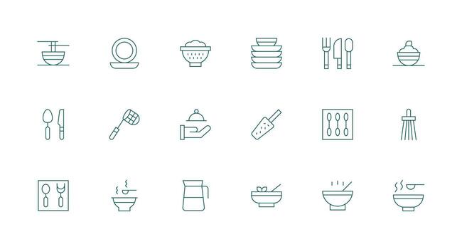 18 mínimo línea estilo íconos desde vajilla colección interfaz icono colección para diario proyectos vector