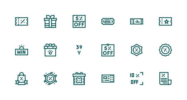 18 Strong Stroke Line Style Icons from Voucher Collection Design Ready Icon Set for Teams vector