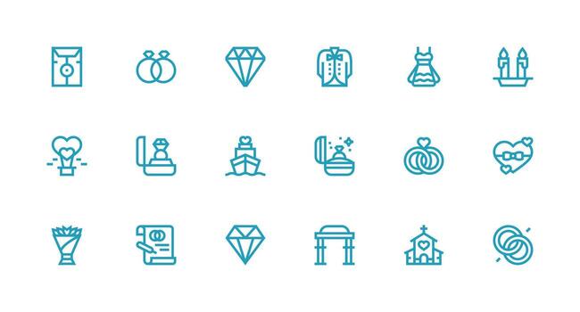 Wedding Design Icons featuring 18 in Strong Stroke Line Style Core Icon Collection for Daily Tasks vector