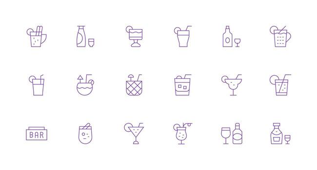 18 Minimal Line Vectors for Cocktail Theme Scalable Icons for Cross-Platform Interfaces