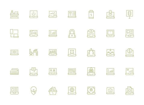 35 íconos para ordenador portátil en ligero línea formato personalizable icono serie para móvil pantallas vector