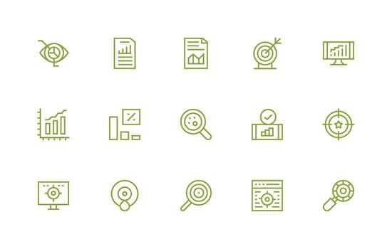15 íconos para kpi en regular línea formato limpiar icono conjunto icono paquete para ui proyectos vector