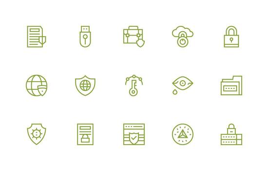 Encryption Design Icons featuring 15 in Regular Line Style Versatile Icon Collection for Designers vector