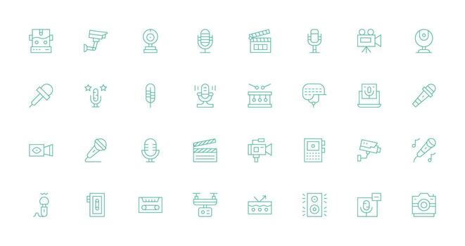 Thin Line Icons from Recording Set with 32 Vectors Multi-Purpose Icon Set