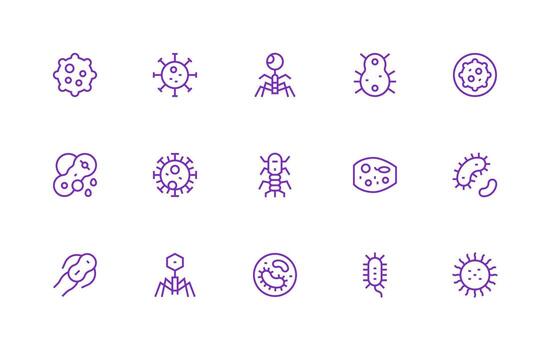 microbio conjunto con 15 regular línea íconos simplificado icono paquete para visual herramientas vector