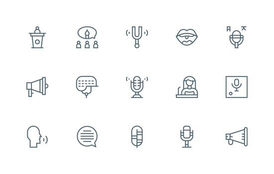 15 Icons for Speech in Regular Line Format Theme-Based Icon Pack vector