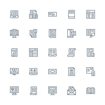 25 Icons for Digital Document in Medium Stroke Outline Format Modern Line and Glyph Icon Series vector