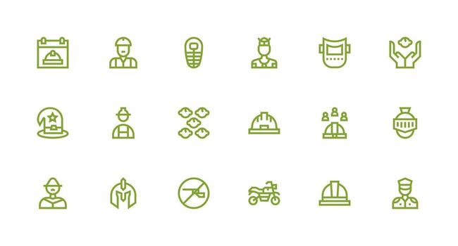Strong Stroke Line Style Helmet Icons with 18 Vectors Simplified Icon Pack for Visual Tools