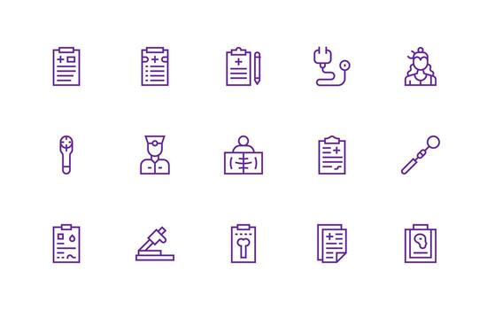Regular Line Style Examination Icons with 15 Vectors Essential Icons for Rapid UI Building