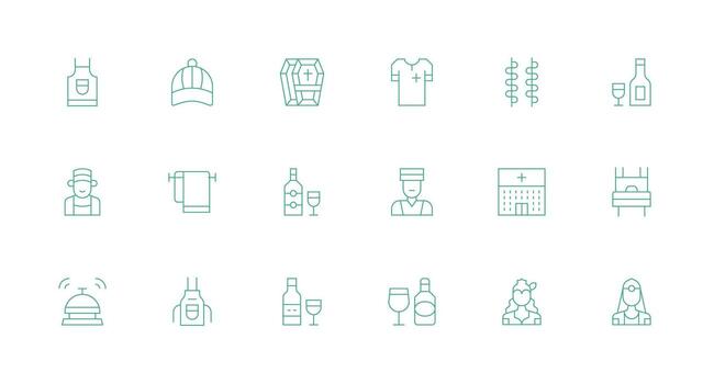 Hospitality Icon Set with 18 Minimal Line Graphics Icon Set for Web vector