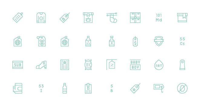 Label Icon Set with 32 Thin Line Graphics Interface Icon Collection for Daily Projects vector