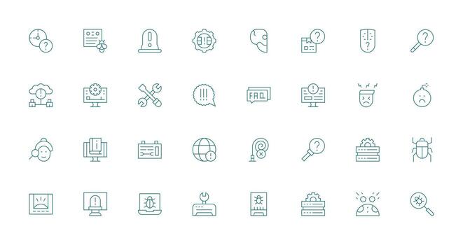 32 Thin Line Icons for Troubleshooting Graphics Icon Set for Apps vector