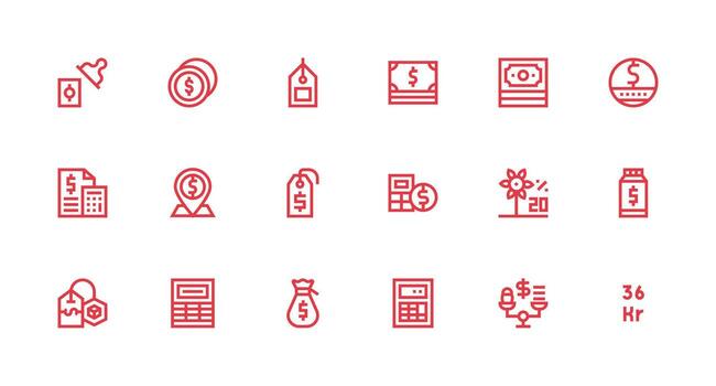 18 Icons for Price in Strong Stroke Line Format Simplified Icon Pack for Visual Tools vector