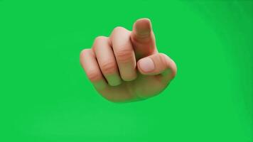 A realistic hand pointing forward with the index finger, clear and sharp details, isolated on a green screen video